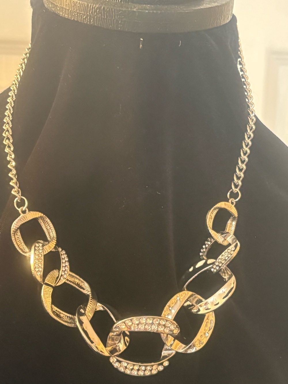 Silver Link Statement Necklace with Crystal Accents
